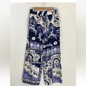 Christian Siriano New York Blue Linen Wide Leg Pants Side Pockets Size S NWT